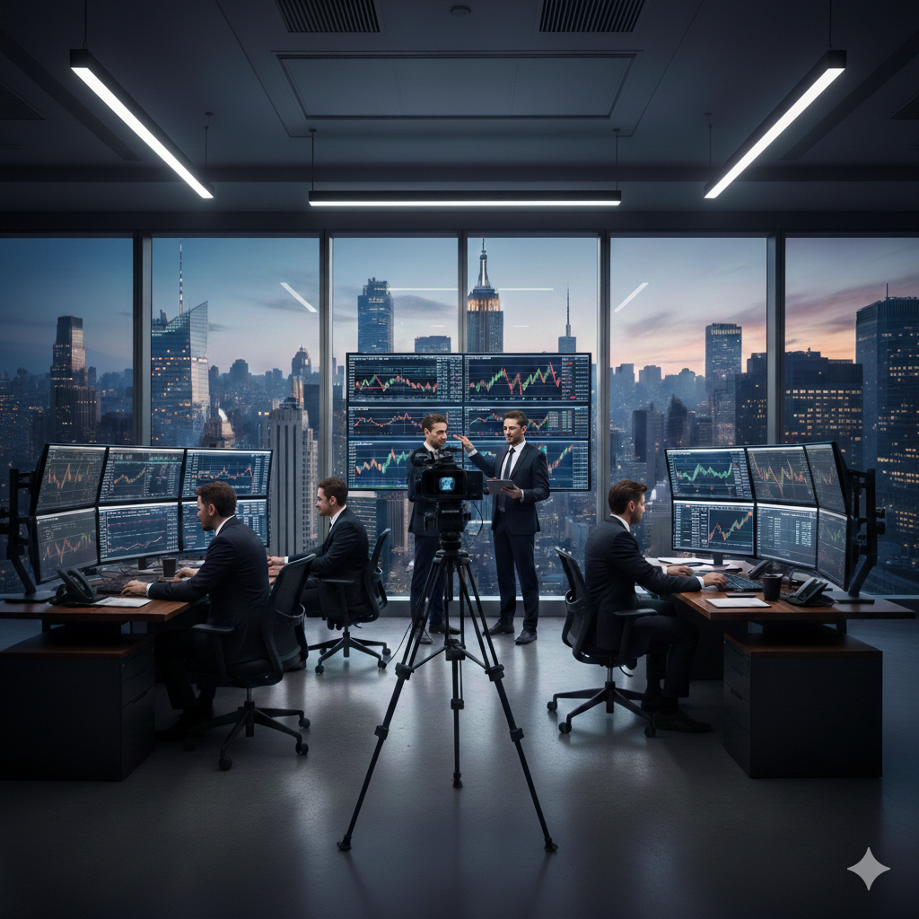Live prenosy a konzultácie - trading špecialisti pri monitoroch